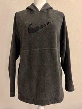Nike Charcoal Gray Fleece Pullover Hoodie Black Swoosh Size L - EUC